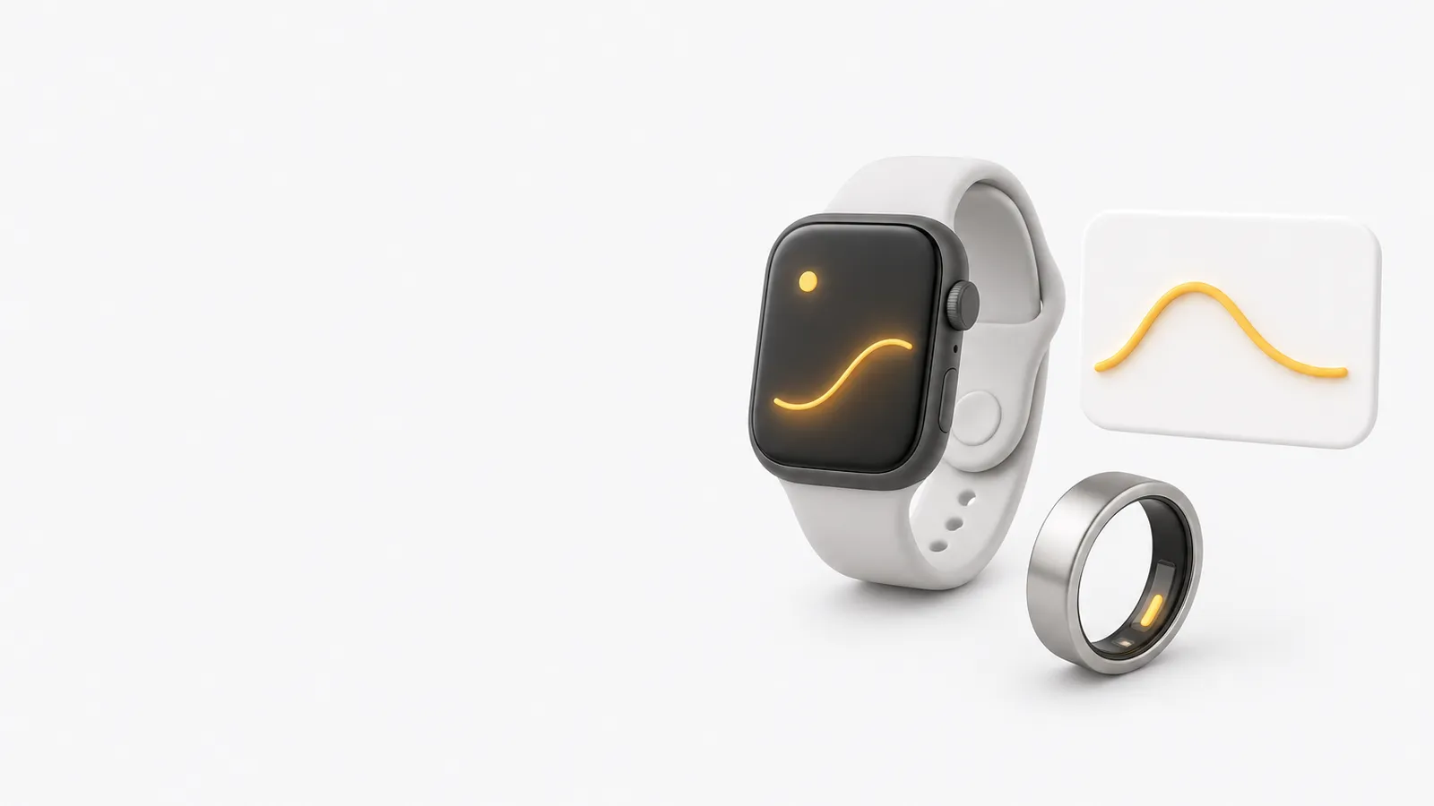 Schwarzes Fitnessband mit Herzfrequenz auf dem Display neben einer Karte mit Ringdiagramm
